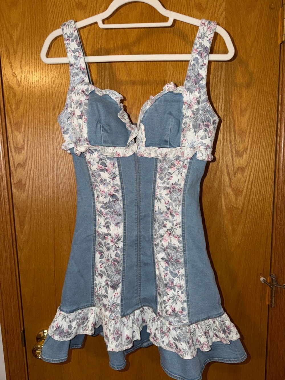 The Vintage Shop Denim and Floral Lace Dress